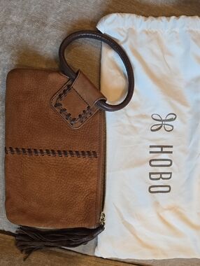 HOBO Chestnut Brown Leather Wristlet with Tassel